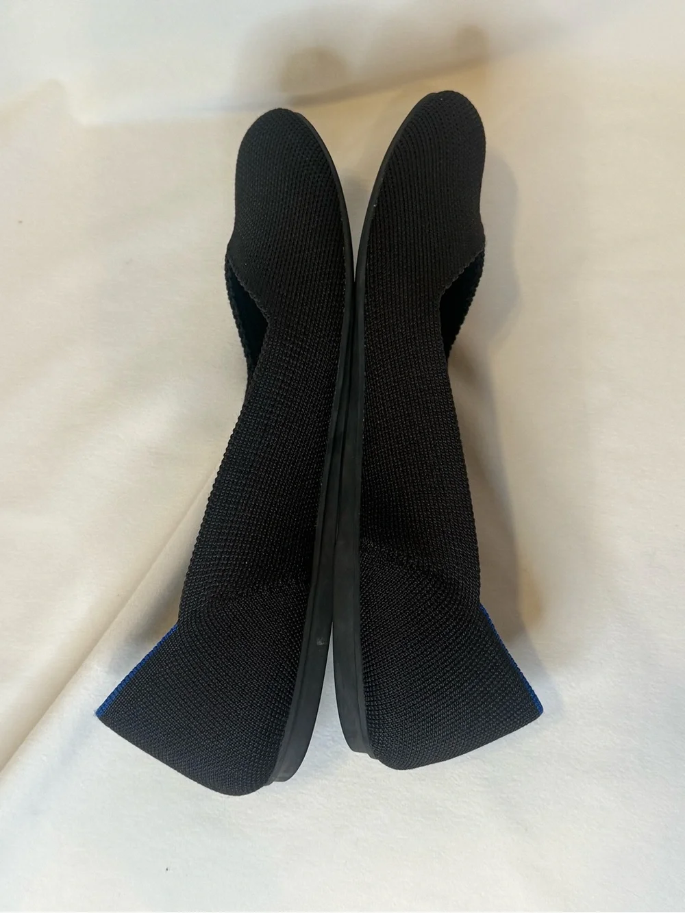 Rothy’s The Flat Black Blue Trim Round Toe Ballet Flat Size 6.5 Sustainable Knit